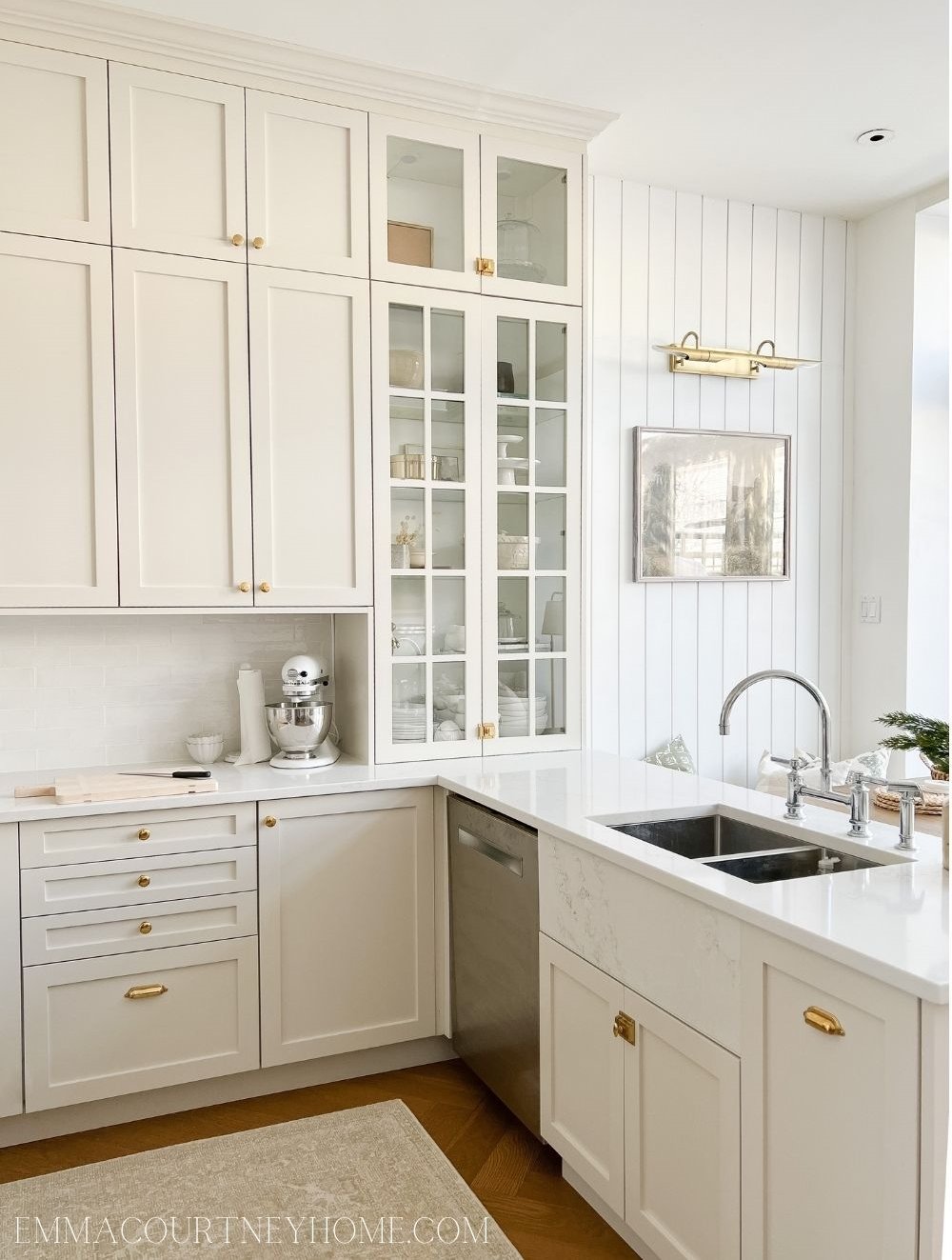 Beige Kitchen Cabinetry with Brass Pulls - Transitional - Kitchen