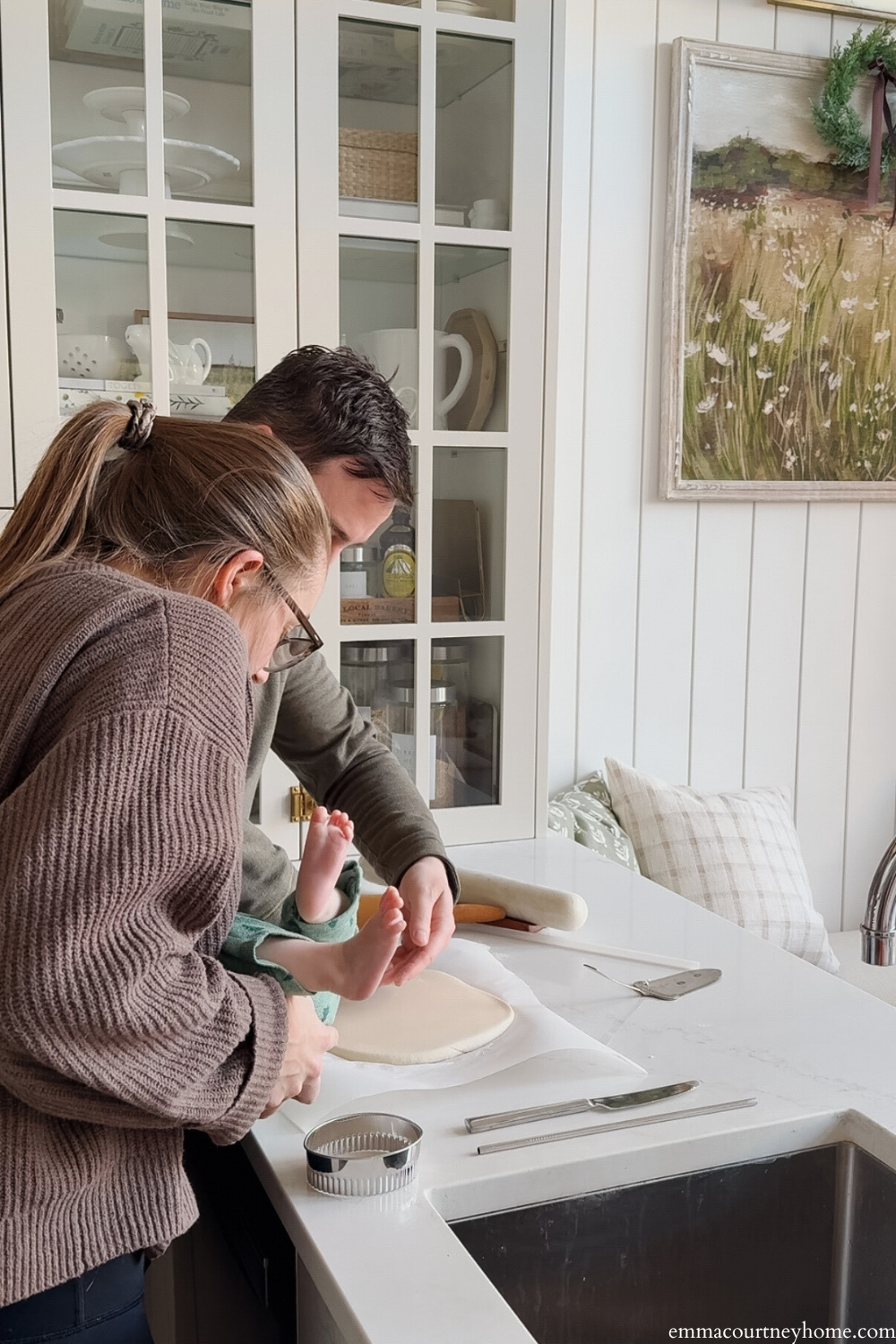 Gently press your baby’s hand into the soft salt dough to capture every little detail. This method creates the sweetest Salt Dough Baby Handprint Ornament.