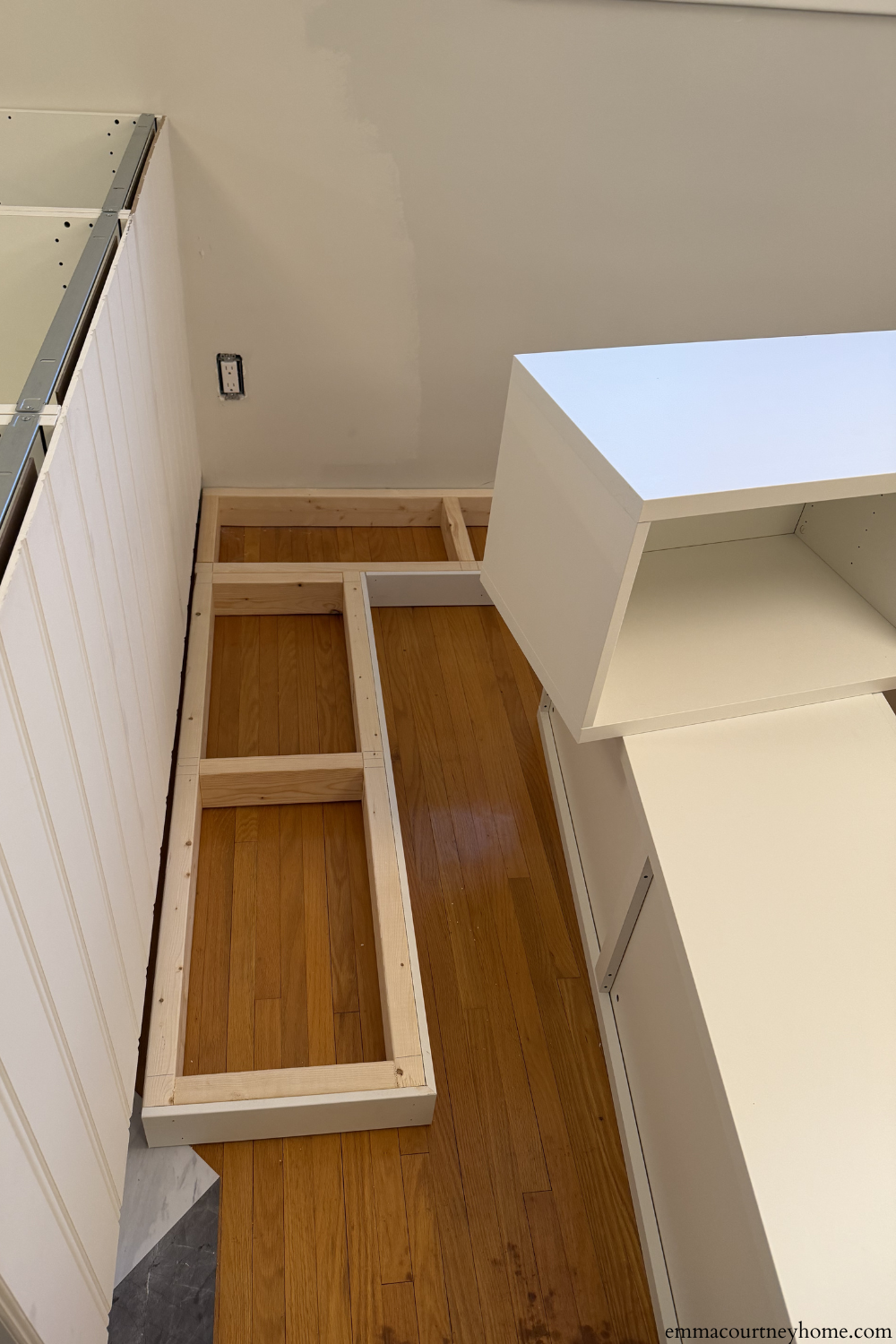 banquette base with baseboard trim attached