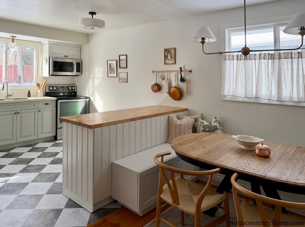 breakfast nook banquette seating in kitchen with L-shaped bench